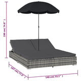 Lettino Prendisole con Ombrellone in Polyrattan Grigio