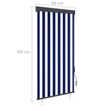 Tenda a Rullo per Esterni 80x250 cm Blu e Bianca