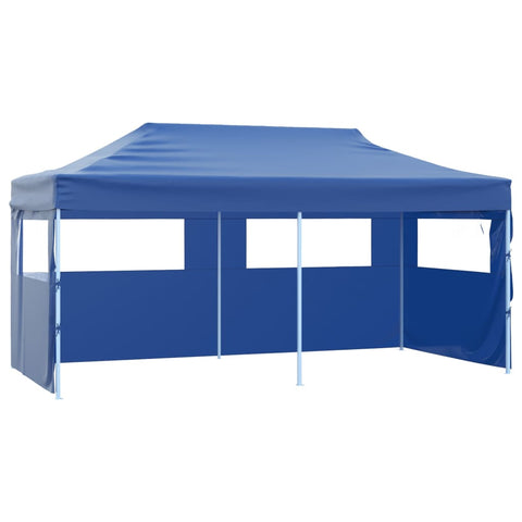 Gazebo Pieghevole con 4 Pareti 3x6m Acciaio Blu