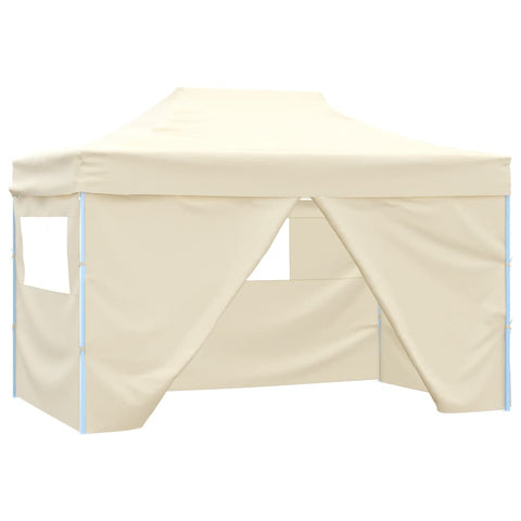 Gazebo Professionale Pieghevole con 4 Pareti 3x4m Acciaio Crema