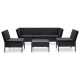 Set Divani da Giardino 6 pz con Cuscini in Polyrattan Nero