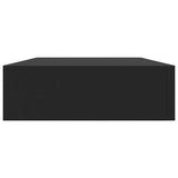 Mensola a Muro Galleggianti con Cassetto Nera 48x25x8 cm