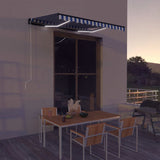 Tenda con Sensore Vento e LED 300x250 cm Blu e Bianco