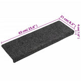Tappetini per scale autoadesivi 15 pz 65x21x4 cm Grigio Scuro bordo rettangolare