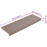 Tappetini per scale 15 pz 65x21x4 cm Marrone chiaro Bordo rettangolare