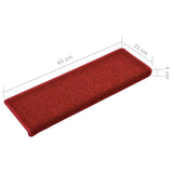 Tappetini per scale 15 pz 65x21x4 cm Rossi rettangolare