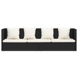 Lettino da Giardino con Cuscini in Polyrattan Nero