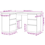 Scrivania ad Angolo Bianca 145x100x76 cm in Legno truciolato