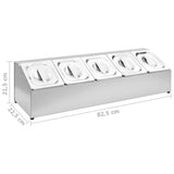 Supporto Gastronorm con 5 Contenitori GN 1/6 in Acciaio Inox