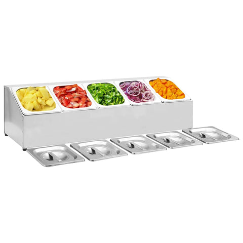 Supporto Gastronorm con 5 Contenitori GN 1/6 in Acciaio Inox