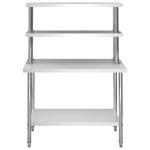 Tavolo Lavoro Cucina con Mensola 120x60x150 cm in Acciaio Inox