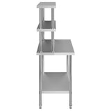 Tavolo Lavoro Cucina con Mensola 120x60x150 cm in Acciaio Inox