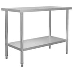 Tavolo Lavoro Cucina con Mensola 120x60x150 cm in Acciaio Inox