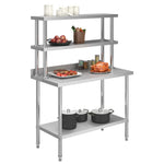Tavolo Lavoro Cucina con Mensola 120x60x150 cm in Acciaio Inox