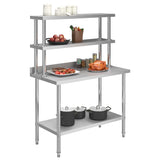 Tavolo Lavoro Cucina con Mensola 120x60x150 cm in Acciaio Inox