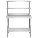 Tavolo Lavoro Cucina con Mensola 120x60x150 cm in Acciaio Inox