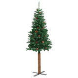 Albero di Natale Sottile con Legno Vero e Pigne Verde 150cm PVC
