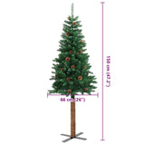 Albero di Natale Sottile con Legno Vero e Pigne Verde 150cm PVC