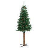 Albero di Natale Sottile con Legno Vero e Pigne Verde 180cm PVC