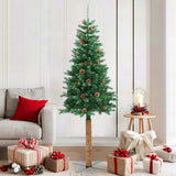 Albero di Natale Sottile con Legno Vero e Pigne Verde 180cm PVC
