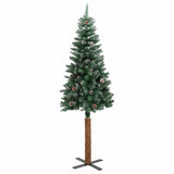 Albero di Natale Sottile con Legno Vero e Neve Verde 150 cm