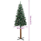 Albero di Natale Sottile con Legno Vero e Neve Verde 150 cm