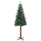 Albero di Natale Sottile con Legno Vero e Neve Verde 180 cm