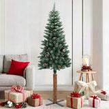 Albero di Natale Sottile con Legno Vero e Neve Verde 180 cm