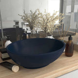 Lavandino Lusso Ovale Blu Scuro Opaco 40x33 cm in Ceramica