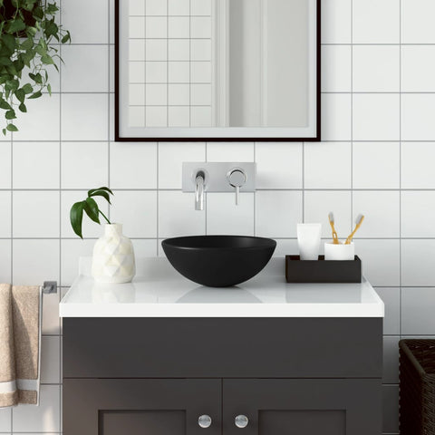 Lavandino da Bagno in Ceramica Nero Opaco Rotondo