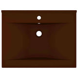 Lavabo con Foro Rubinetto Marrone Scuro Opaco 60x46cm Ceramica