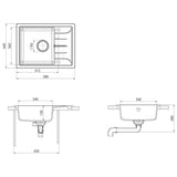 Lavello da Cucina con Foro Troppopieno Ovale Nero in Granito