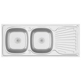 Lavello Cucina Doppia Vasca 1200x500x155mm Argento Acciaio Inox