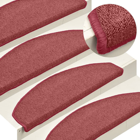 Tappetini per scale 15 pz 65x24x4 cm Bordeaux Semicircolari Grandi