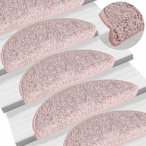 Tappetini per scale 15 pz 56x17x3 cm rosa chiaro semicircolari