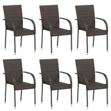 Sedie da Esterno Impilabili 6 pz in Polyrattan Marrone