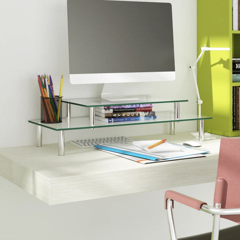Base per Monitor a 2 Livelli in Vetro Trasparente