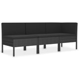 Set Divani da Giardino 3 pz con Cuscini in Polyrattan Nero