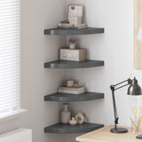 Scaffali Angolari a Parete 4 pz Grigio Lucido 35x35x3,8 cm MDF