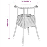 Tavolo da Giardino 60x75 cm Vetro Temperato e Polyrattan Nero