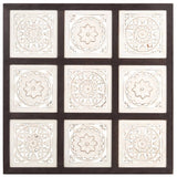 Pannello Intagliato a Mano in MDF 60x60x1,5 cm Marrone e Bianco