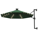 Ombrellone da Giardino a Parete con LED 300 cm Verde