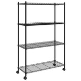 Scaffale a 4 Livelli con Ruote 90x35x142 cm Nero 200 kg