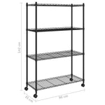 Scaffale a 4 Livelli con Ruote 90x35x142 cm Nero 200 kg