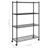Scaffale a 4 Livelli con Ruote 90x35x142 cm Nero 200 kg