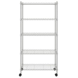 Scaffale a 5 Livelli con Ruote 75x35x155 cm Cromato 250 kg