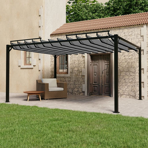 Gazebo con Tetto a Lamelle 3x4 m in Tessuto Antracite/Alluminio