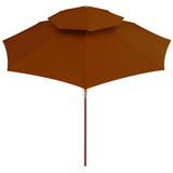 Ombrellone a Due Livelli con Palo in Legno 270 cm Terracotta