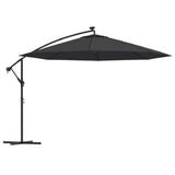 Ombrellone a Sbalzo con Palo e Luci a LED Nero 350 cm
