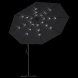 Ombrellone a Sbalzo con Palo e Luci a LED Nero 350 cm